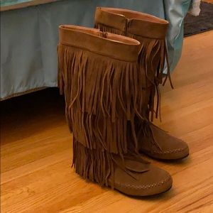 Brown moccasin boots